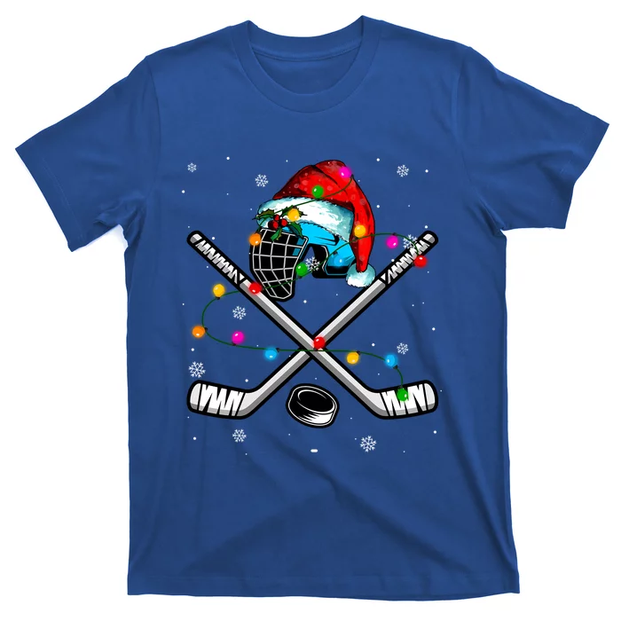 Christmas Lights Hockey Santa Hat Sport Hockey Lover Gift T-Shirt