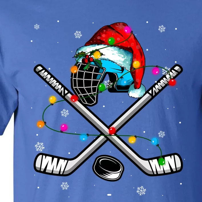 Christmas Lights Hockey Santa Hat Sport Hockey Lover Gift Tall T-Shirt