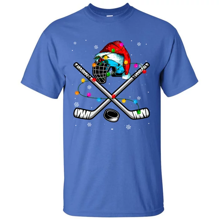 Christmas Lights Hockey Santa Hat Sport Hockey Lover Gift Tall T-Shirt