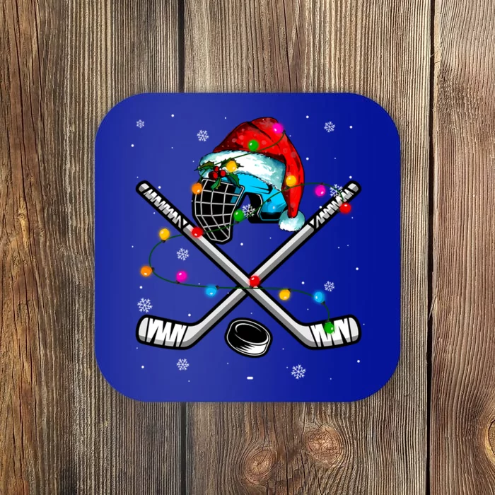 Christmas Lights Hockey Santa Hat Sport Hockey Lover Gift Coaster