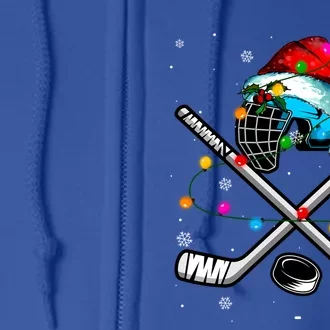 Christmas Lights Hockey Santa Hat Sport Hockey Lover Gift Full Zip Hoodie