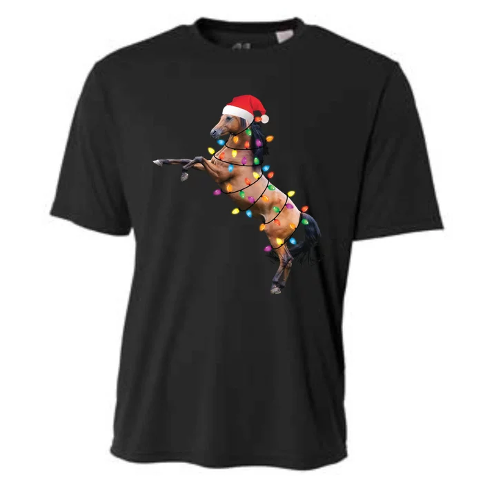 Christmas Lights Horse Santa Funny Xmas Tree Horse Funny Gift Cooling Performance Crew T-Shirt