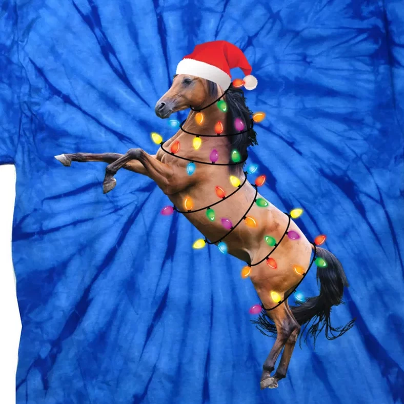 Christmas Lights Horse Santa Funny Xmas Tree Horse Funny Gift Tie-Dye T-Shirt