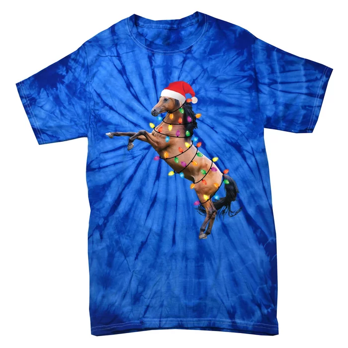 Christmas Lights Horse Santa Funny Xmas Tree Horse Funny Gift Tie-Dye T-Shirt