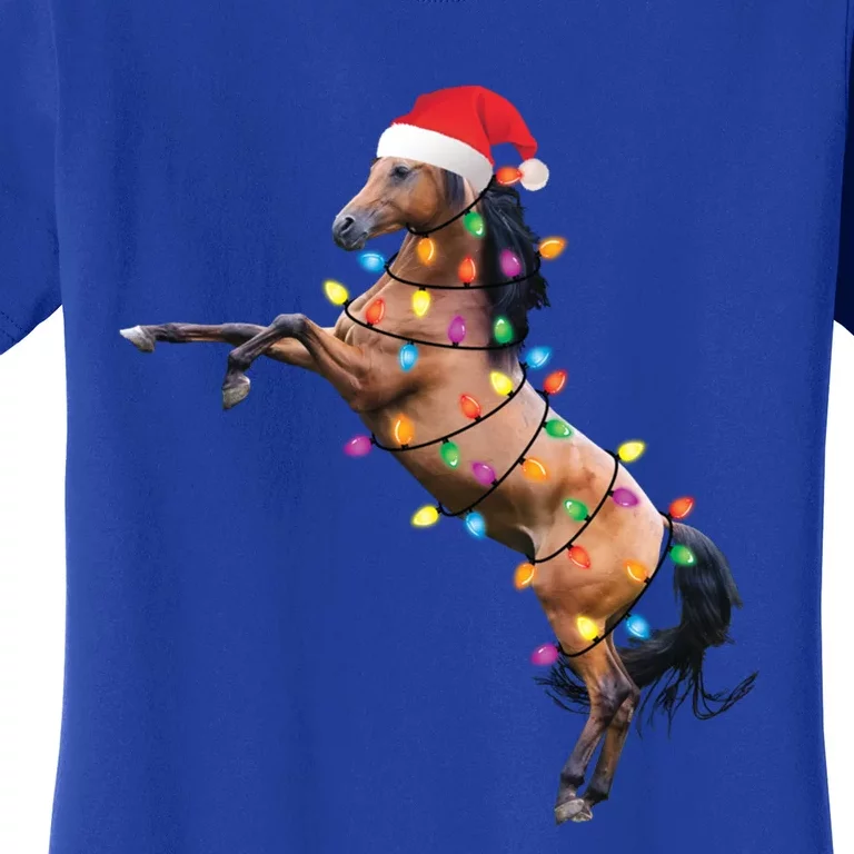 Christmas Lights Horse Santa Funny Xmas Tree Horse Funny Gift Women's T-Shirt