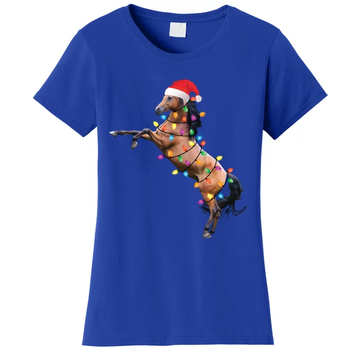 Christmas Lights Horse Santa Funny Xmas Tree Horse Funny Gift Women's T-Shirt