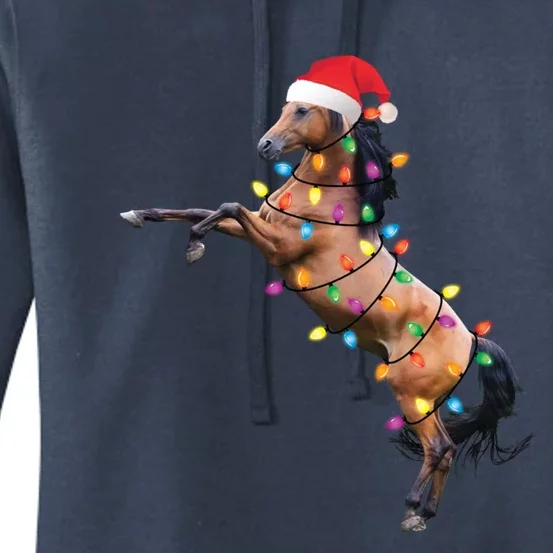 Christmas Lights Horse Santa Funny Xmas Tree Horse Funny Gift Women's Pullover Hoodie