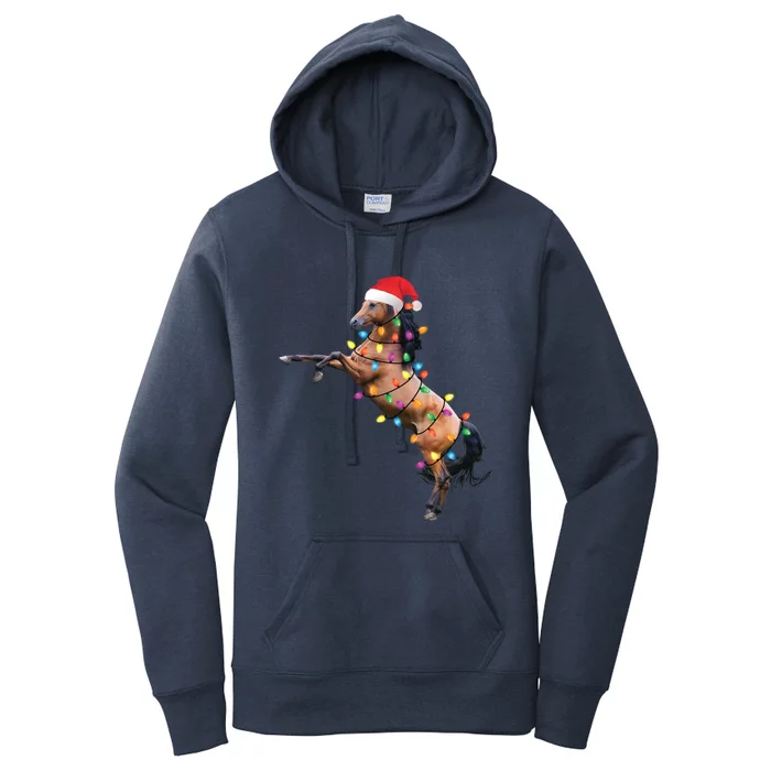 Christmas Lights Horse Santa Funny Xmas Tree Horse Funny Gift Women's Pullover Hoodie