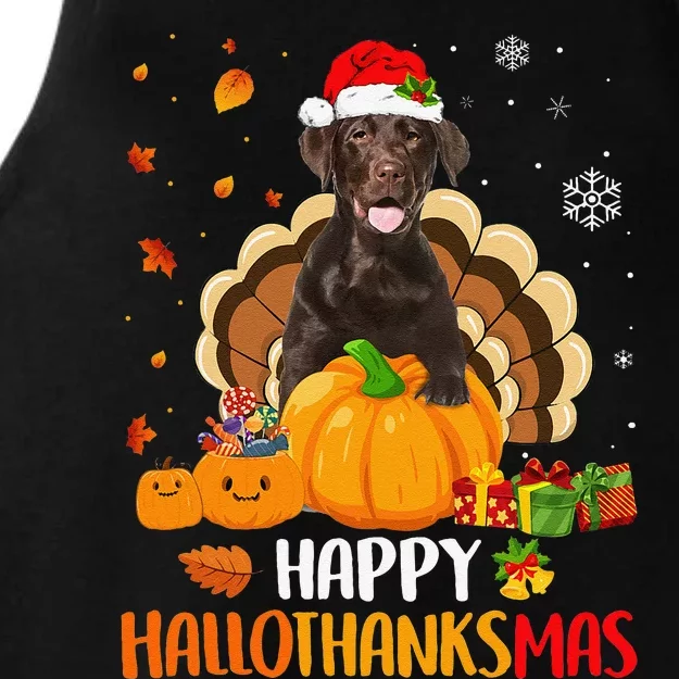 Chocolate Labrador Halloween Christmas Happy Hallothanksmas Ladies Tri-Blend Wicking Tank