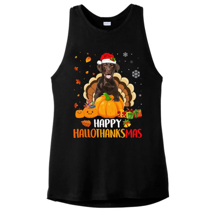 Chocolate Labrador Halloween Christmas Happy Hallothanksmas Ladies Tri-Blend Wicking Tank