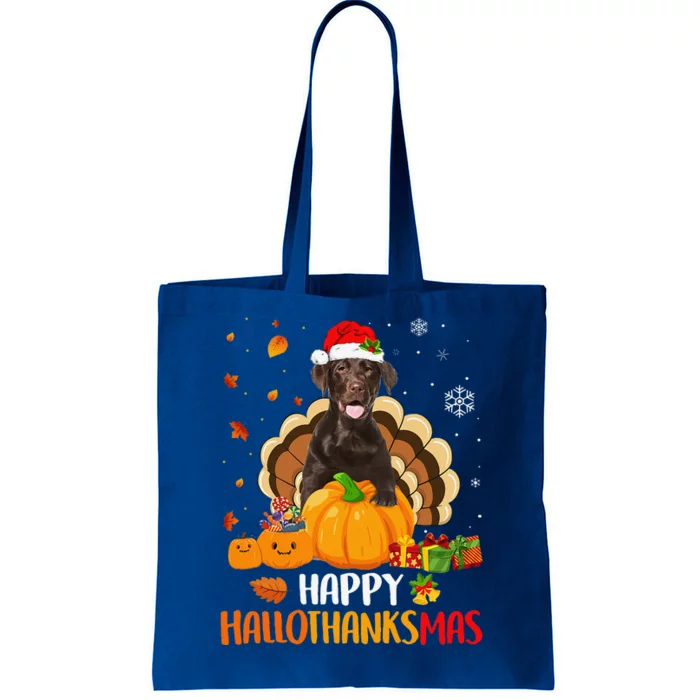 Chocolate Labrador Halloween Christmas Happy Hallothanksmas Tote Bag