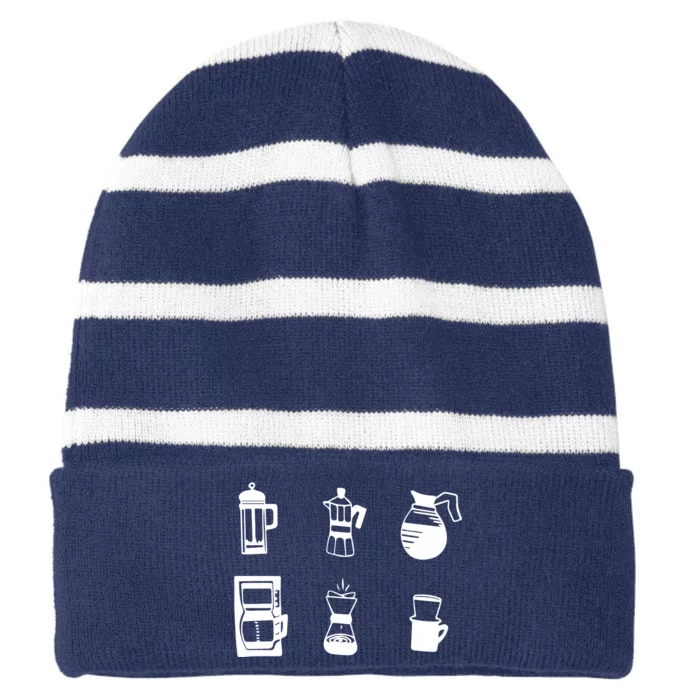 Coffee Lover Hand Drawn Cute Food Coffee Gift Striped Beanie with Solid Band