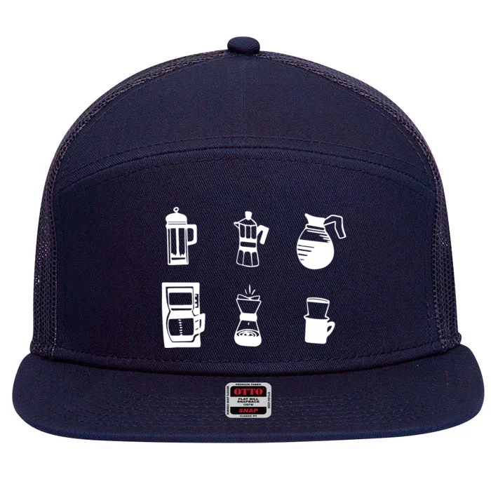 Coffee Lover Hand Drawn Cute Food Coffee Gift 7 Panel Mesh Trucker Snapback Hat