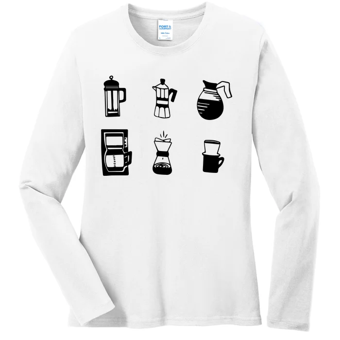 Coffee Lover Hand Drawn Cute Food Coffee Gift Ladies Long Sleeve Shirt