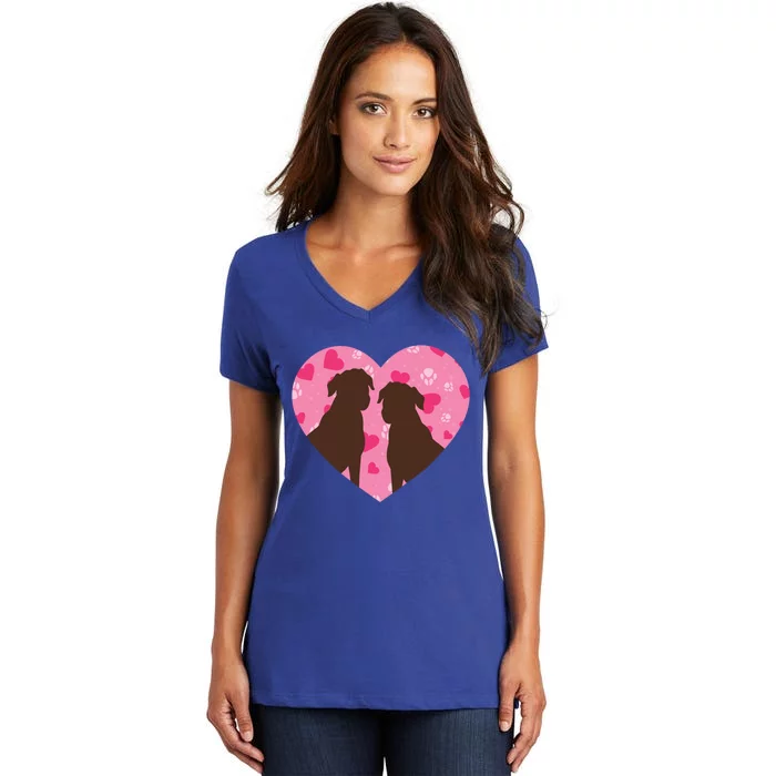 Chocolate Lab Heart Valentine's Day Labrador Dog Lover Cool Gift Women's V-Neck T-Shirt