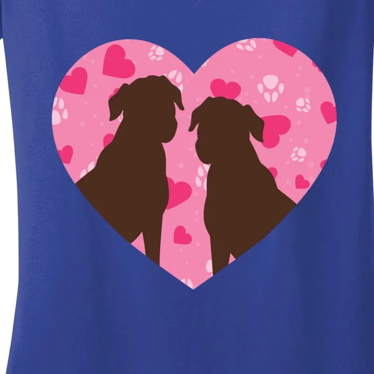 Chocolate Lab Heart Valentine's Day Labrador Dog Lover Cool Gift Women's V-Neck T-Shirt