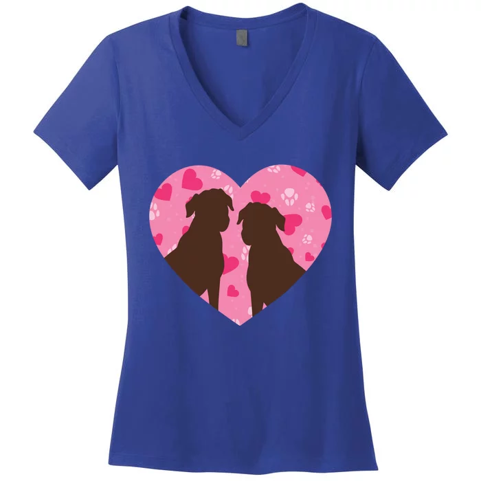 Chocolate Lab Heart Valentine's Day Labrador Dog Lover Cool Gift Women's V-Neck T-Shirt