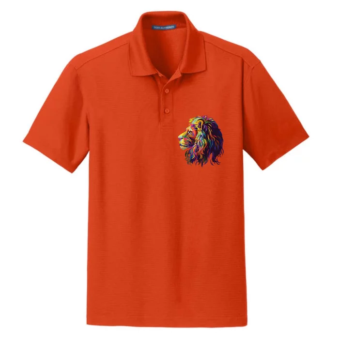 Colorful Lion Head Design Pop Art Style Dry Zone Grid Performance Polo