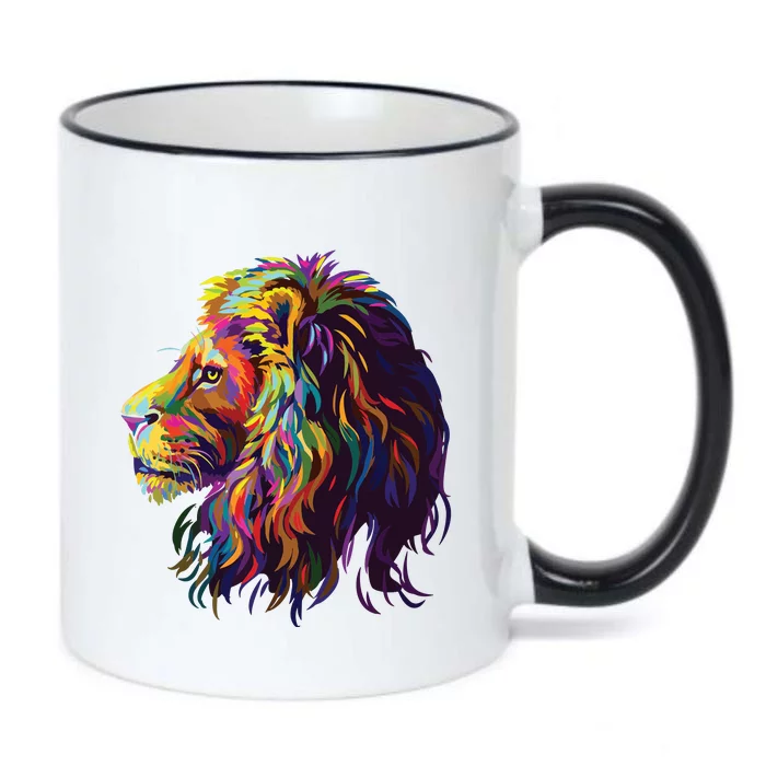 Colorful Lion Head Design Pop Art Style Black Color Changing Mug