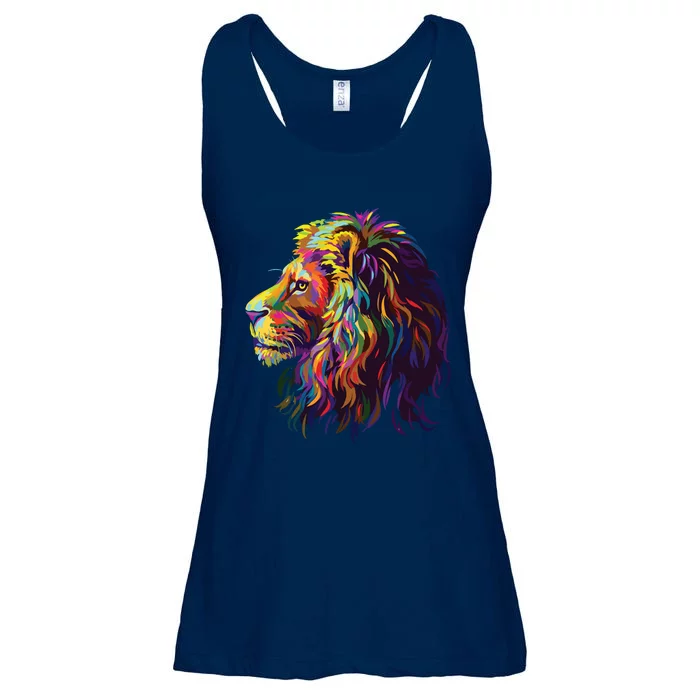 Colorful Lion Head Design Pop Art Style Ladies Essential Flowy Tank