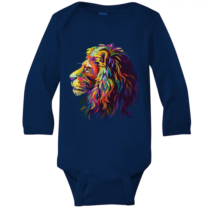 Colorful Lion Head Design Pop Art Style Baby Long Sleeve Bodysuit