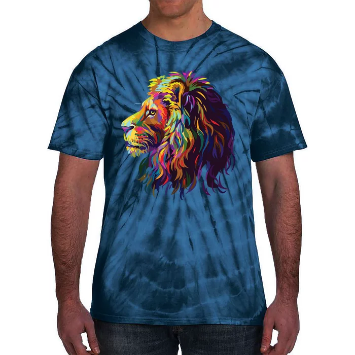 Colorful Lion Head Design Pop Art Style Tie-Dye T-Shirt