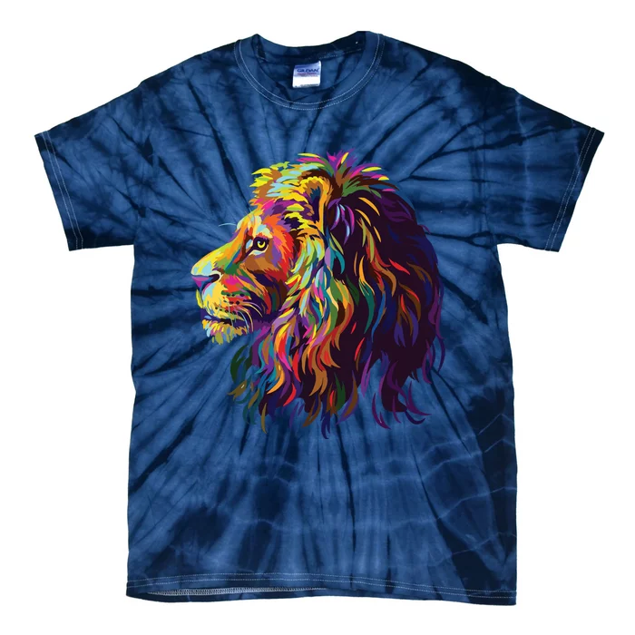 Colorful Lion Head Design Pop Art Style Tie-Dye T-Shirt