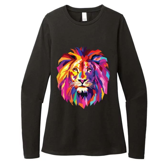 Cool Lion Head Design With Bright Colorful Womens CVC Long Sleeve Shirt