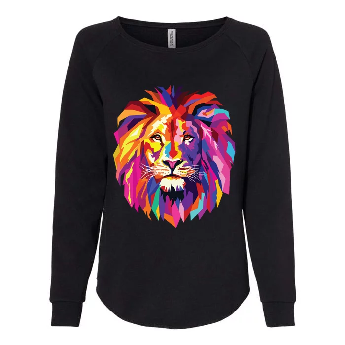 Cool Lion Head Design With Bright Colorful Womens California Wash Sweatshirt