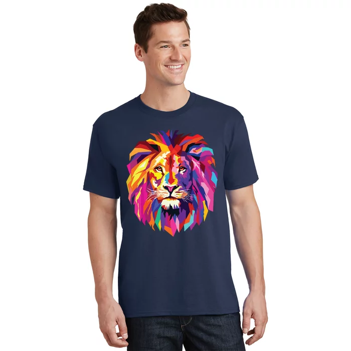 Cool Lion Head Design With Bright Colorful T-Shirt