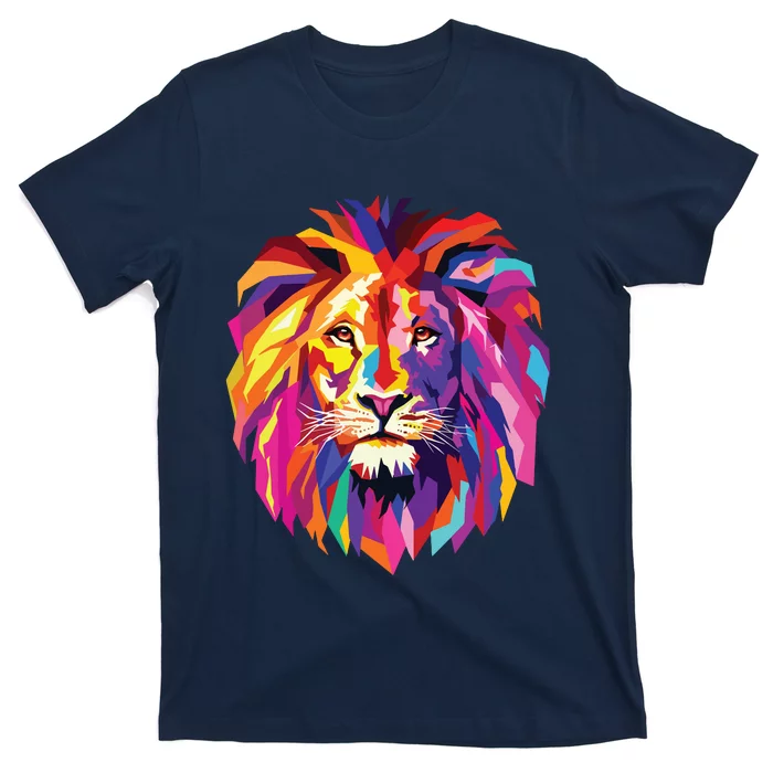 Cool Lion Head Design With Bright Colorful T-Shirt