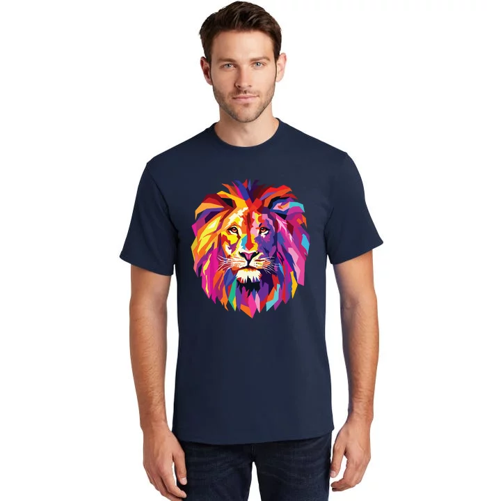 Cool Lion Head Design With Bright Colorful Tall T-Shirt