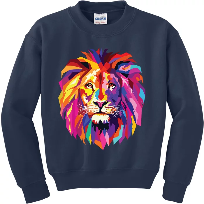 Cool Lion Head Design With Bright Colorful Kids Sweatshirt