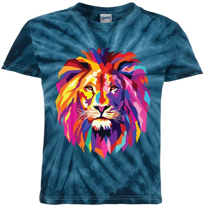 Cool Lion Head Design With Bright Colorful Kids Tie-Dye T-Shirt