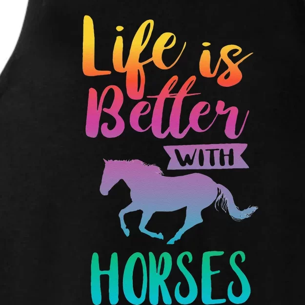 Cute Life Is Better With Horses Horseback Riding Ladies Tri-Blend Wicking Tank