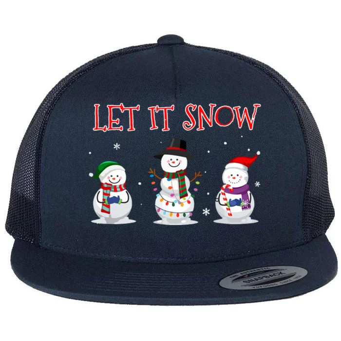 Christmas Let It Snow Snowman Winter Xmas Gift For Guys Flat Bill Trucker Hat