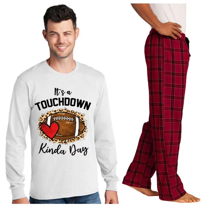 Cute Leopard It's a Touchdown Kinda Day Football Game Day Long Sleeve Pajama Set