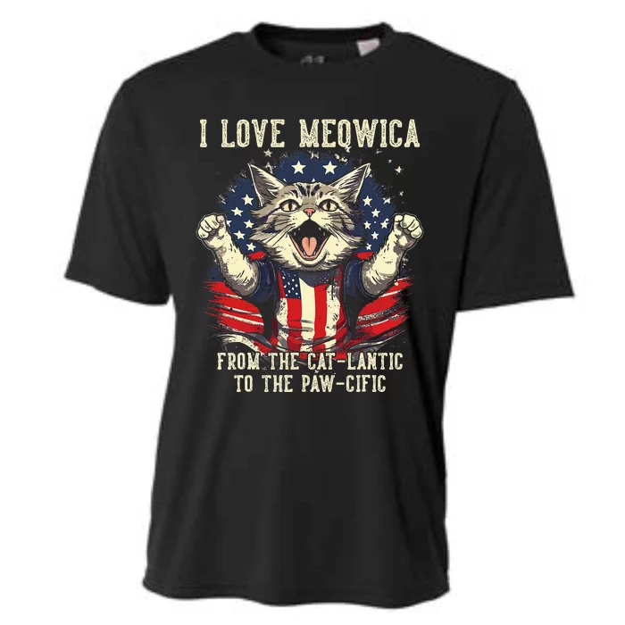 Cat Lover I Love Meowica Patriotic Funny Happy Cat Cooling Performance Crew T-Shirt