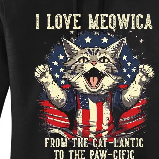 Cat Lover I Love Meowica Patriotic Funny Happy Cat Women's Pullover Hoodie