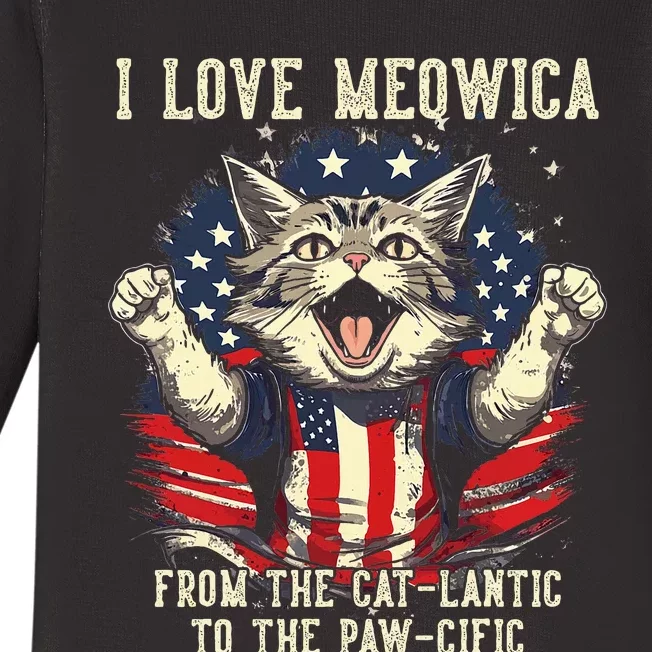 Cat Lover I Love Meowica Patriotic Funny Happy Cat Baby Long Sleeve Bodysuit