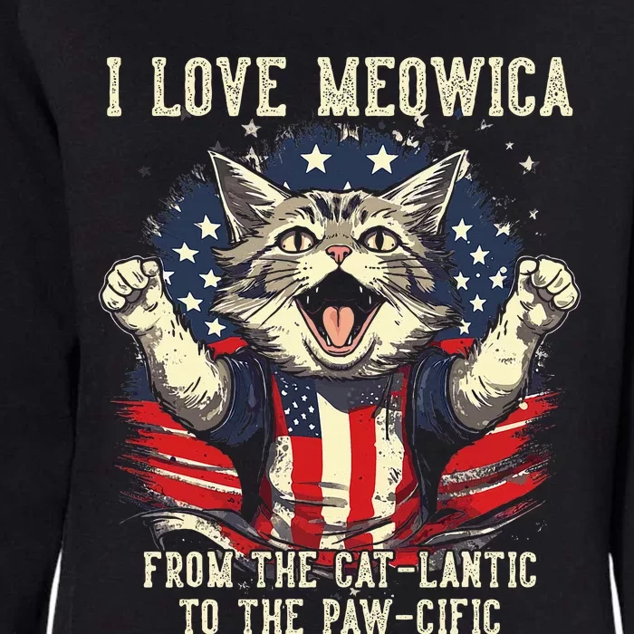 Cat Lover I Love Meowica Patriotic Funny Happy Cat Womens California Wash Sweatshirt