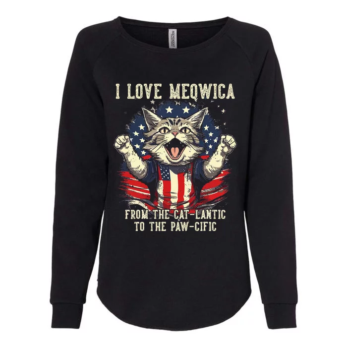 Cat Lover I Love Meowica Patriotic Funny Happy Cat Womens California Wash Sweatshirt