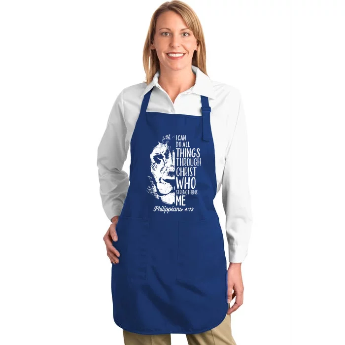 Christian Lion I Can Do All Things Philippians 4 13 Gift Full-Length Apron With Pocket