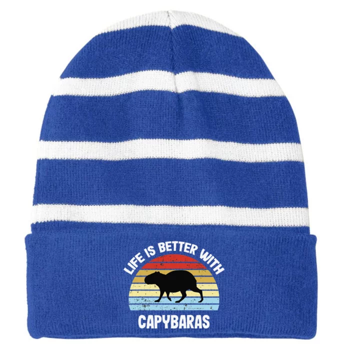 Capybara Life Is Better With Capybaras Striped Beanie with Solid Band