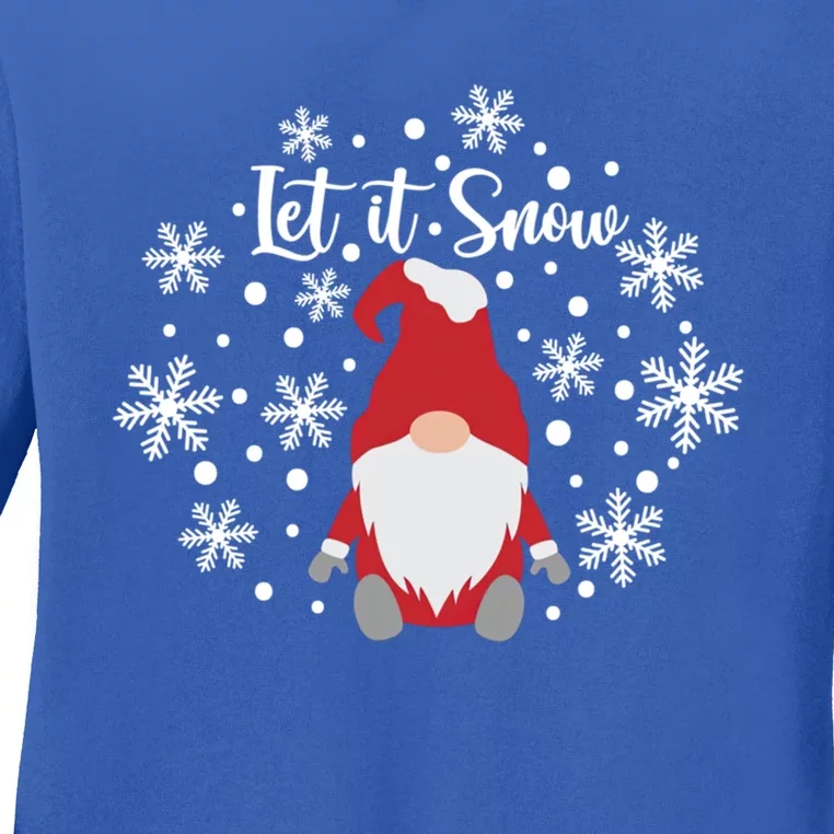 Christmas Let It Snow Gnome Cute Funny Gnome Xmas Pajama Gift Ladies Long Sleeve Shirt