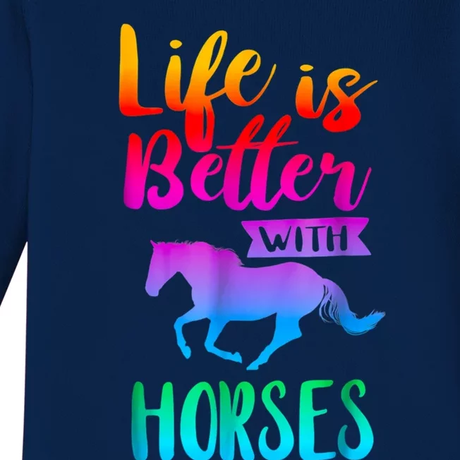 Cute Life Is Better With Horses Horseback Riding Gift Baby Long Sleeve Bodysuit