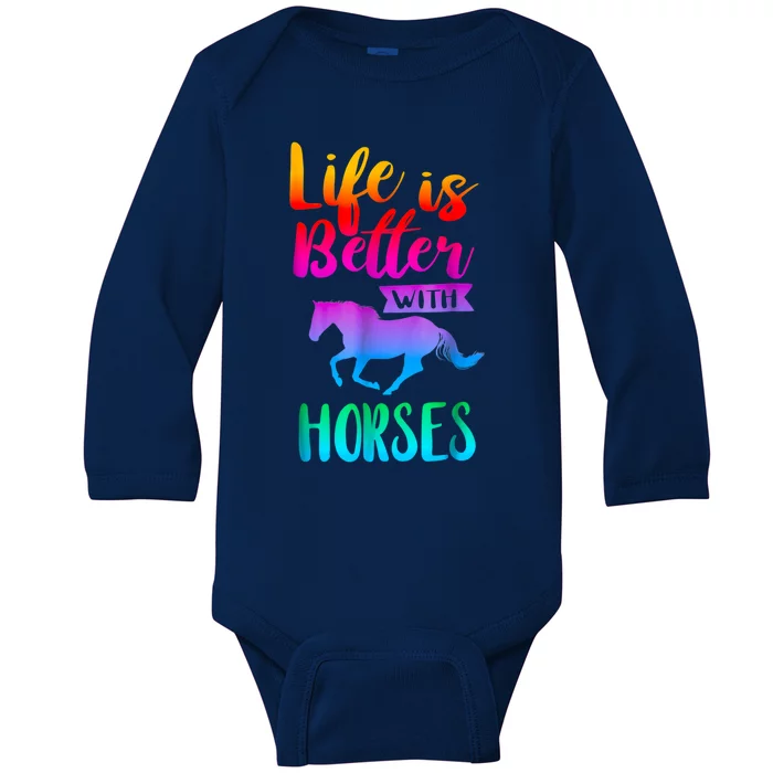 Cute Life Is Better With Horses Horseback Riding Gift Baby Long Sleeve Bodysuit