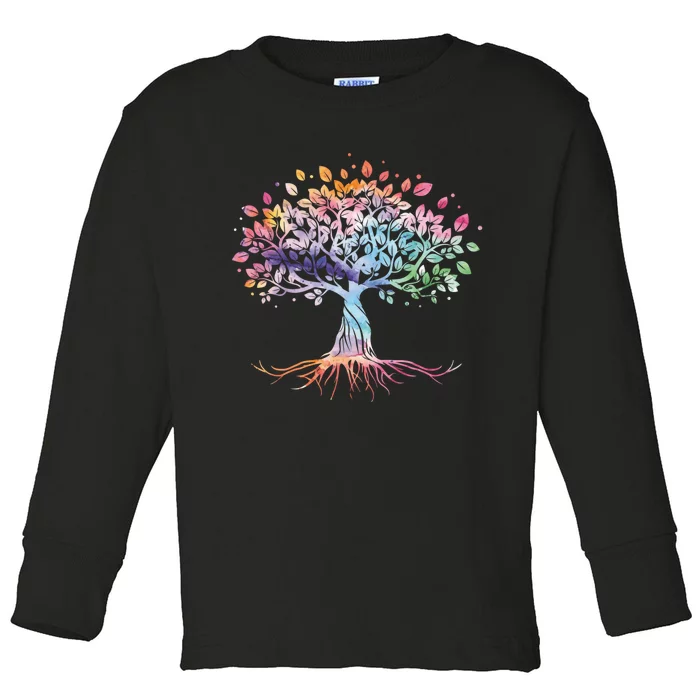 Colorful Life Is Really Good Vintage Unique Tree Art Gift Toddler Long Sleeve Shirt