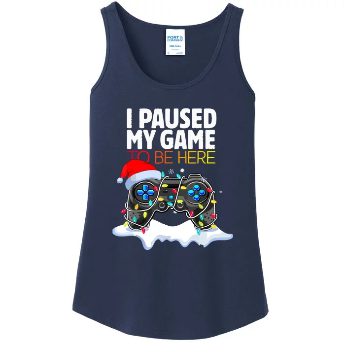 Christmas Lights I Paused My Game To Be Here Funny Gamer Boy Gift Ladies Essential Tank