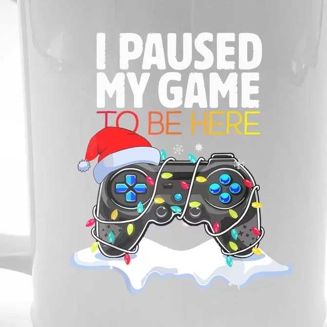 Christmas Lights I Paused My Game To Be Here Funny Gamer Boy Gift Front & Back Beer Stein